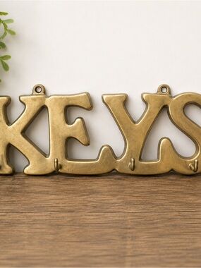 Vintage Solid Brass “KEYS” Wall Hook - 4-Hook Key Holder
